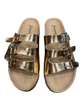 Milan Jeossy Women's Rose Gold Triple Strap Buckle Open Toe Cork Sandals 9.5